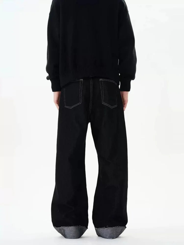 men women streetwear fashion loose casual wide leg straight black denim jeans pant boyfriend y2k baggy jeans trousers denim street jeans