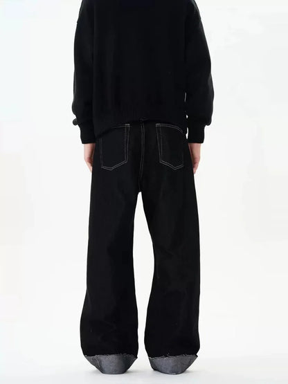 men women streetwear fashion loose casual wide leg straight black denim jeans pant boyfriend y2k baggy jeans trousers denim street jeans