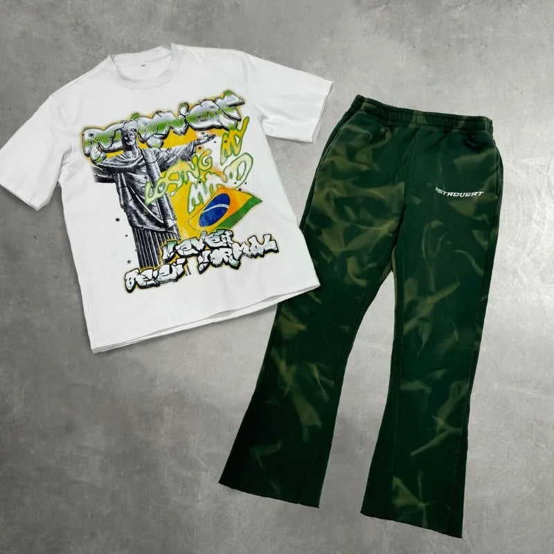 2024 Summer American Retro Personalized Anime Print Oversized Short-sleeved Men Y2k Harajuku Fashion Casual Loose T-shirt Women Street King Limited