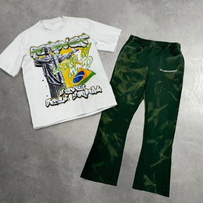 2024 Summer American Retro Personalized Anime Print Oversized Short-sleeved Men Y2k Harajuku Fashion Casual Loose T-shirt Women Street King Limited
