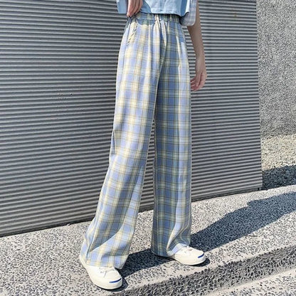 Checkered Pants Plaid Women's Free Shopping Loose Straight Wide-leg Wild Straight Casual Plaid Street King Limited