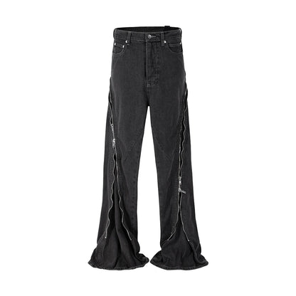 ro style spiral long zipper straight baggy jeans for men and women streetwear y2k pantalones hombre casual denim trousers ripped baggy denim