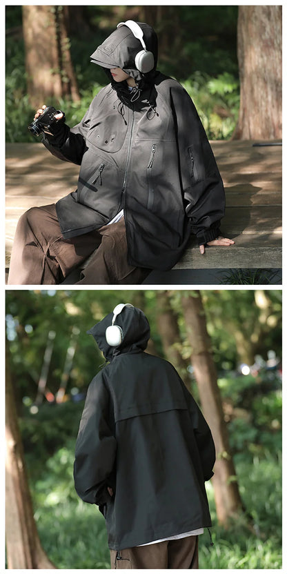 mens vintage waterproof outdoor functional jacket windbreaker camping sports elastic hoodie jackets autumn new fashion overcoat unique default style 152