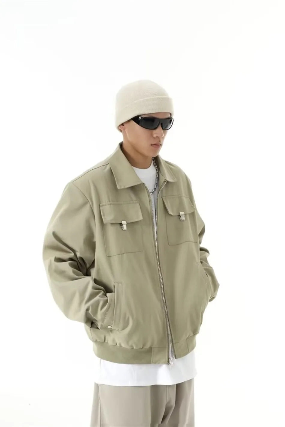 high street tooling bomber jacket mens spring retro double pocket loose short pilot coats lapel zipper khaki baseball jersey unique shorts style 3193