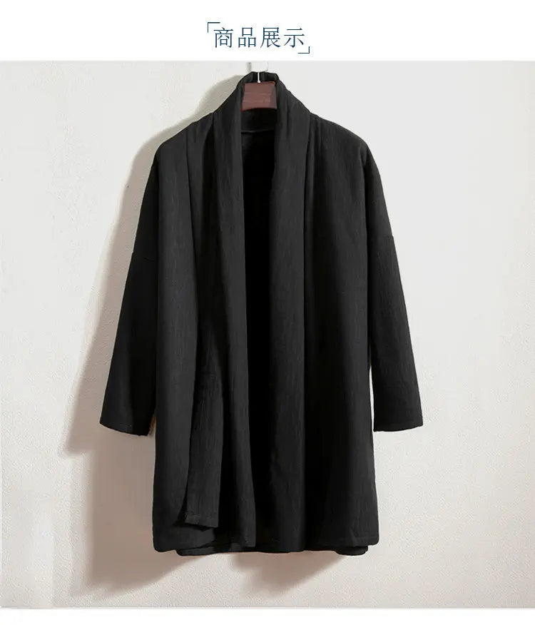 men autumn winter thick fleece liner loose casual punk gothic long cardigan trench coat streetwear kimono robe jacket outerwear unique default style 1015