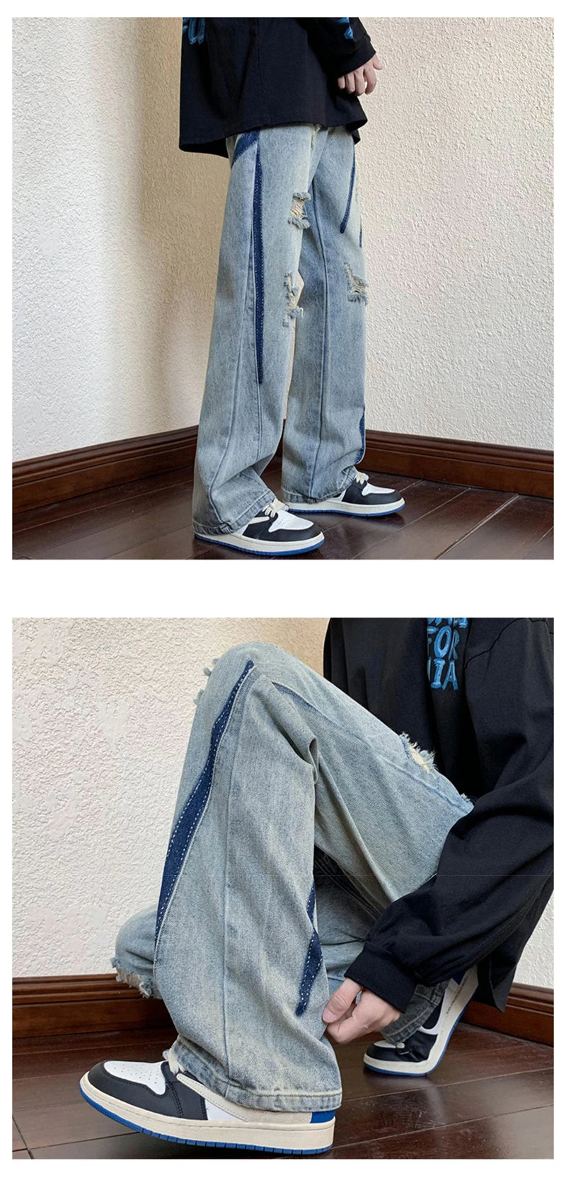 summer high street ripped jeans mens hip hop vintage design punk denim trousers hombre harajuku fashion casual y2k baggy jean unique jeans style 3173