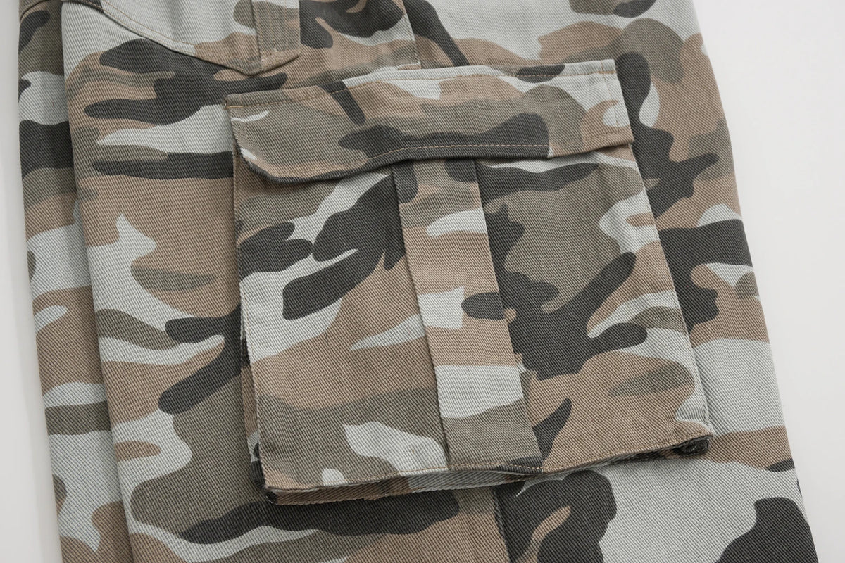 streetwear side pockets camouflage baggy cargo pants men and women straight patchwork casual jeans loose oversize denim trousers multi-pocket cargos