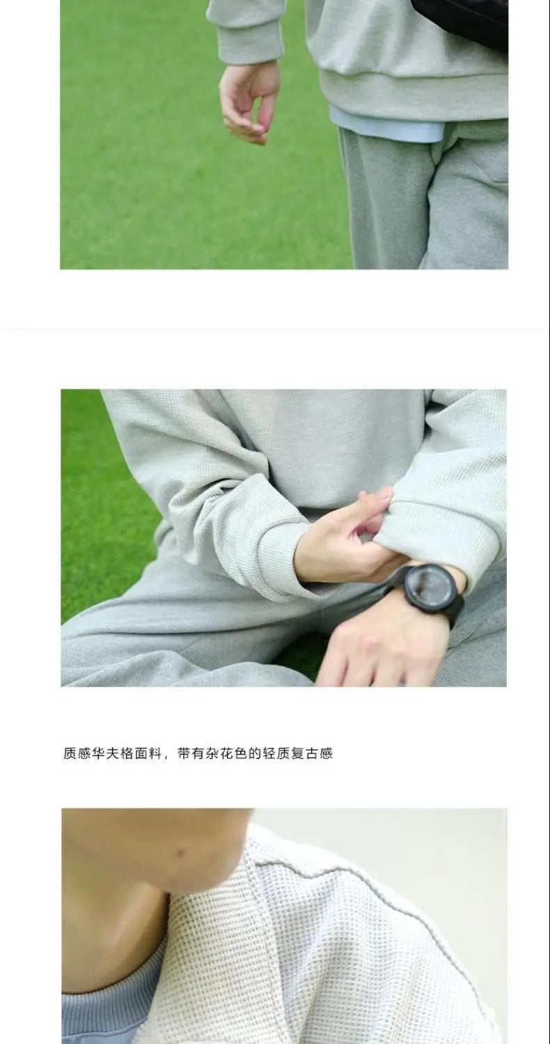 Spring new trendy brand ins loose casual polo lapel sweatshirt men's waffle top long-sleeved T-shirt women clothing y2k tops emo Street King Limited