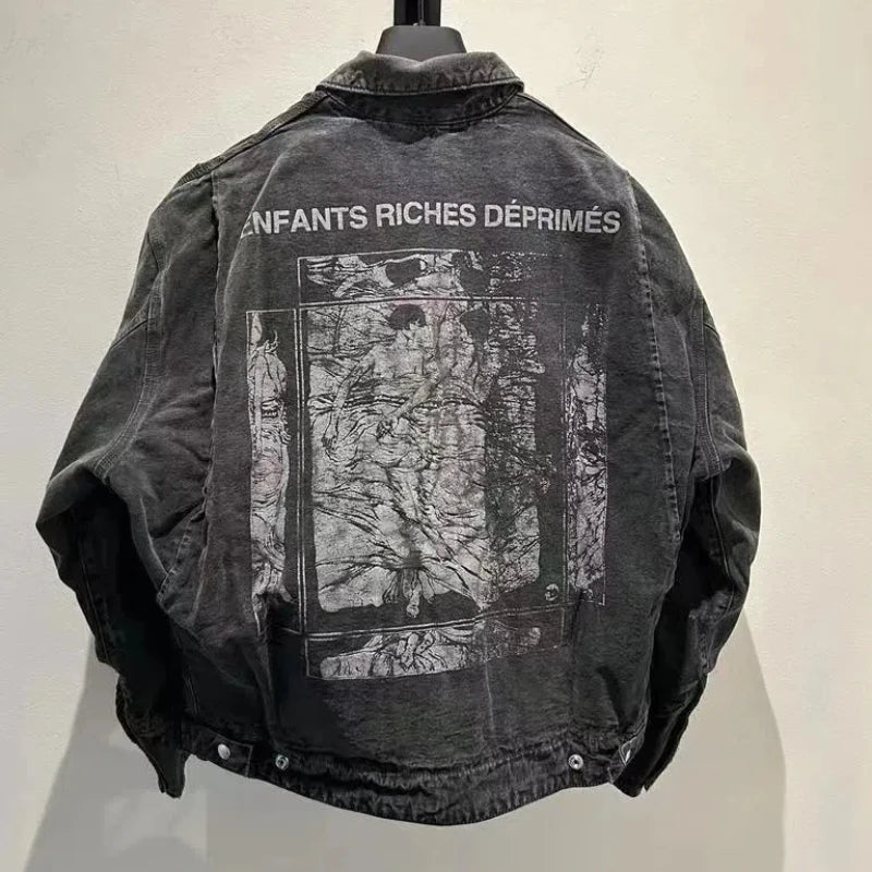 Y2k High Street ERD Washed Destroy Jacket Coats Distressed Cargo Jackets Graphic Men's Clothes Loose Coat for Men Street King Limited