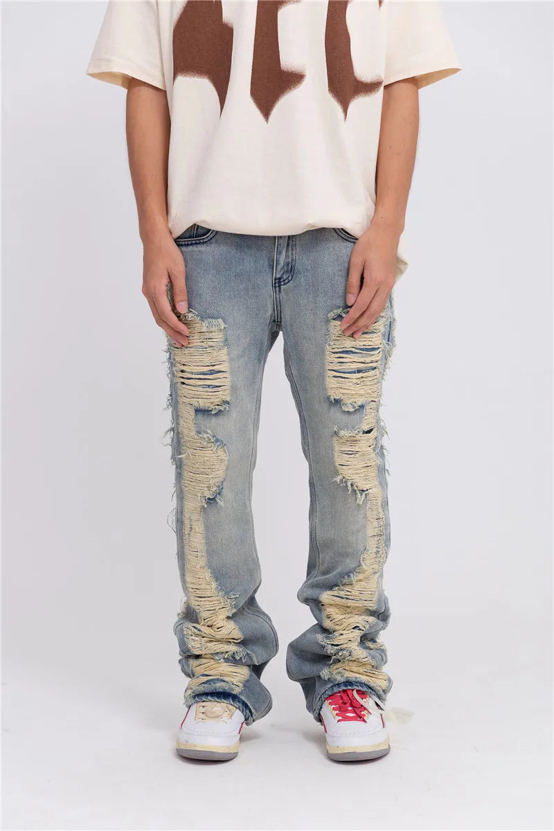 fashion ripped denim jeans mens destoryed holes zipper straight trousers jeans hip hop streetwear new casual joggers jeans pants unique joggers style 2086