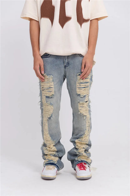 fashion ripped denim jeans mens destoryed holes zipper straight trousers jeans hip hop streetwear new casual joggers jeans pants unique joggers style 2086