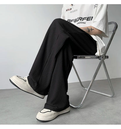 summer pleated pants men fashion oversized ice silk pants men japanese streetwear hip hop loose straight pants mens trousers unique default style 1255