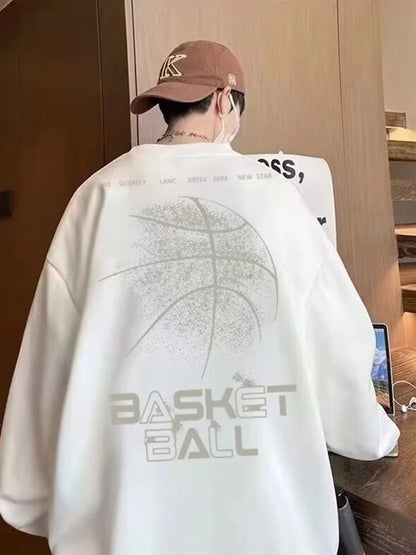 Funny Cartoon Basketball Graphic Pullovers Fleece Sweatshirts Hombre Letter Printed Crewneck Hoodie Y2K Streetwear Clothing Street King Limited