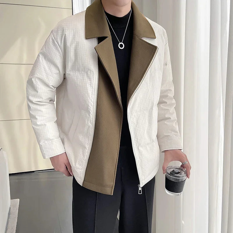 winter suit collar splice cotton padded jacket men business casual fashion plus size parkas jacket thick warm coat man outerwear unique default style 1493