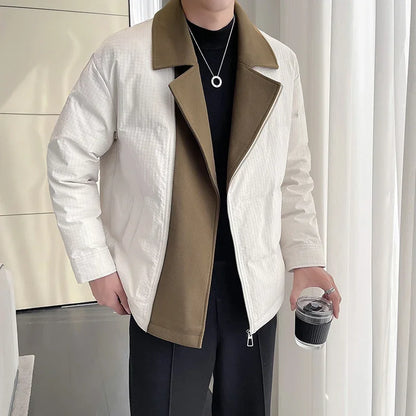 winter suit collar splice cotton padded jacket men business casual fashion plus size parkas jacket thick warm coat man outerwear unique default style 1493