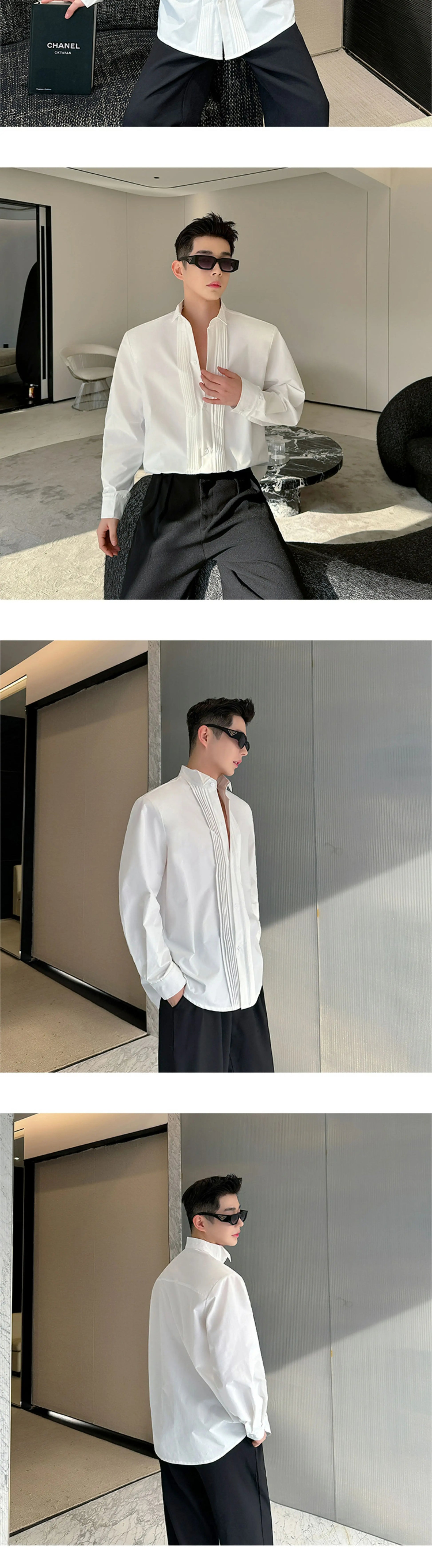 Men French Vintage Fashion Business Casual Long Sleeve Loose Dress Shirts Man Korean Streetwear Party Shirt Blouses Street King Limited