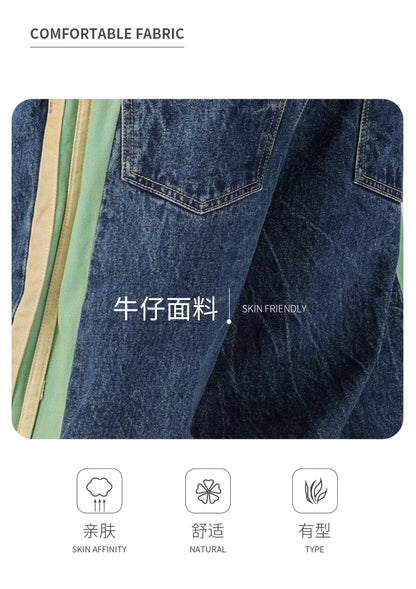 men streetwear fashion side splice hip hop loose casual wide leg straight baggy jeans pant cityboy jeans pants trousers unique jeans style 2490