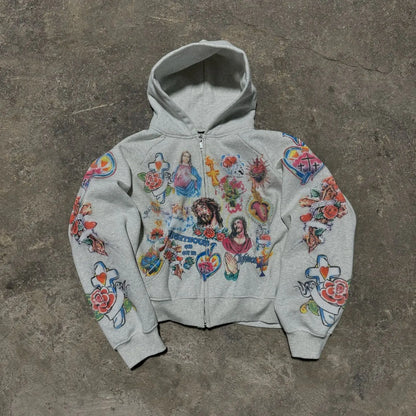 American retro gothic rock letter print pattern oversized hoodie men's fashion Harajuku loose versatile sweatshirt couple style Street King Limited