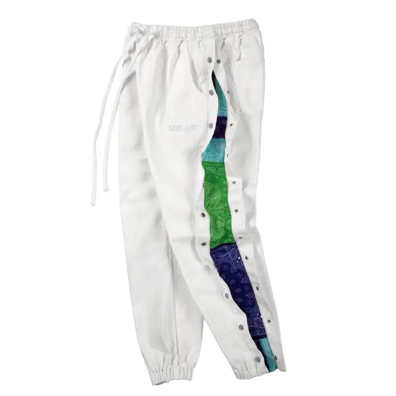 washed distressed denim sweatpant cashew flower patchwork oversized splice buckle jogging jeans casual button baggy men clothing relaxed fit joggers