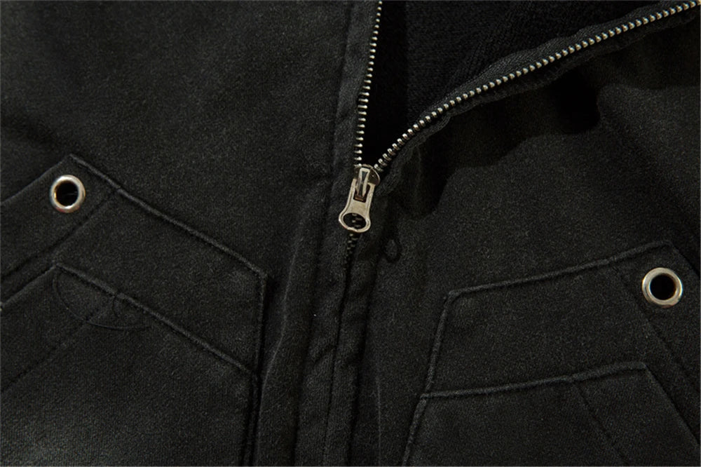 Vintage Zip Up Hoodie Jacket Y2K Punk Gothic Loose Washed Hooded Sweatshirt Coat 2024 Harajuku Cotton Streetwear Street King Limited