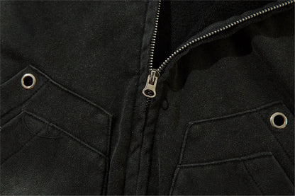 Vintage Zip Up Hoodie Jacket Y2K Punk Gothic Loose Washed Hooded Sweatshirt Coat 2024 Harajuku Cotton Streetwear Street King Limited
