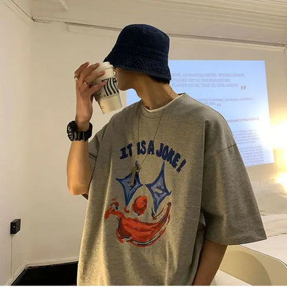 Hong Kong style retro American cotton summer short-sleeved T-shirt men's trendy Korean style loose top trendy brand half-sleeved Street King Limited