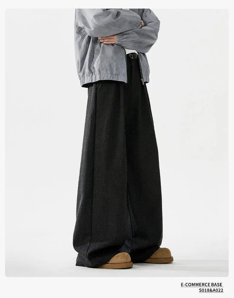 men loose casual korean streetwear fashion vintage straight wide leg suit pants trousers cityboy baggy pants unique default style 1621