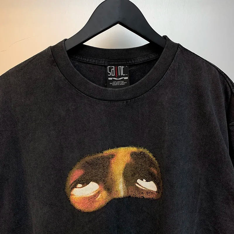 2024ss Sheep Lion Head Printing T Shirt Michael Men Woman Good Quality Vintage Wash Black O-Neck Loose Casual Tops Tee Street King Limited