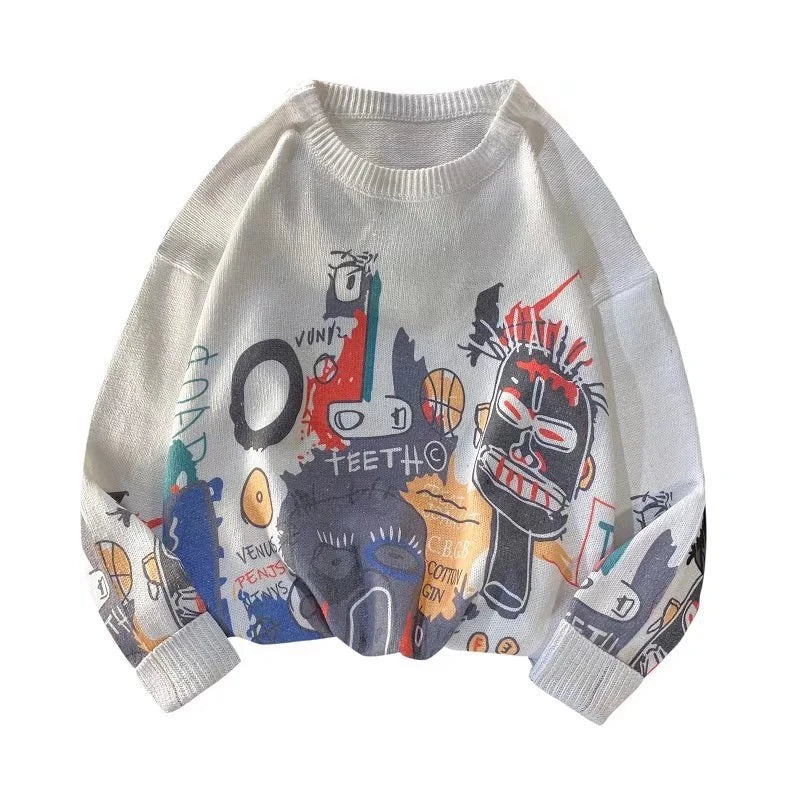 Rainbowtouches Men Sweaters High Street Graffiti Crew Neck Trendy Vintage Knitted Sweater Spring And Autumn Mens Clothing Street King Limited