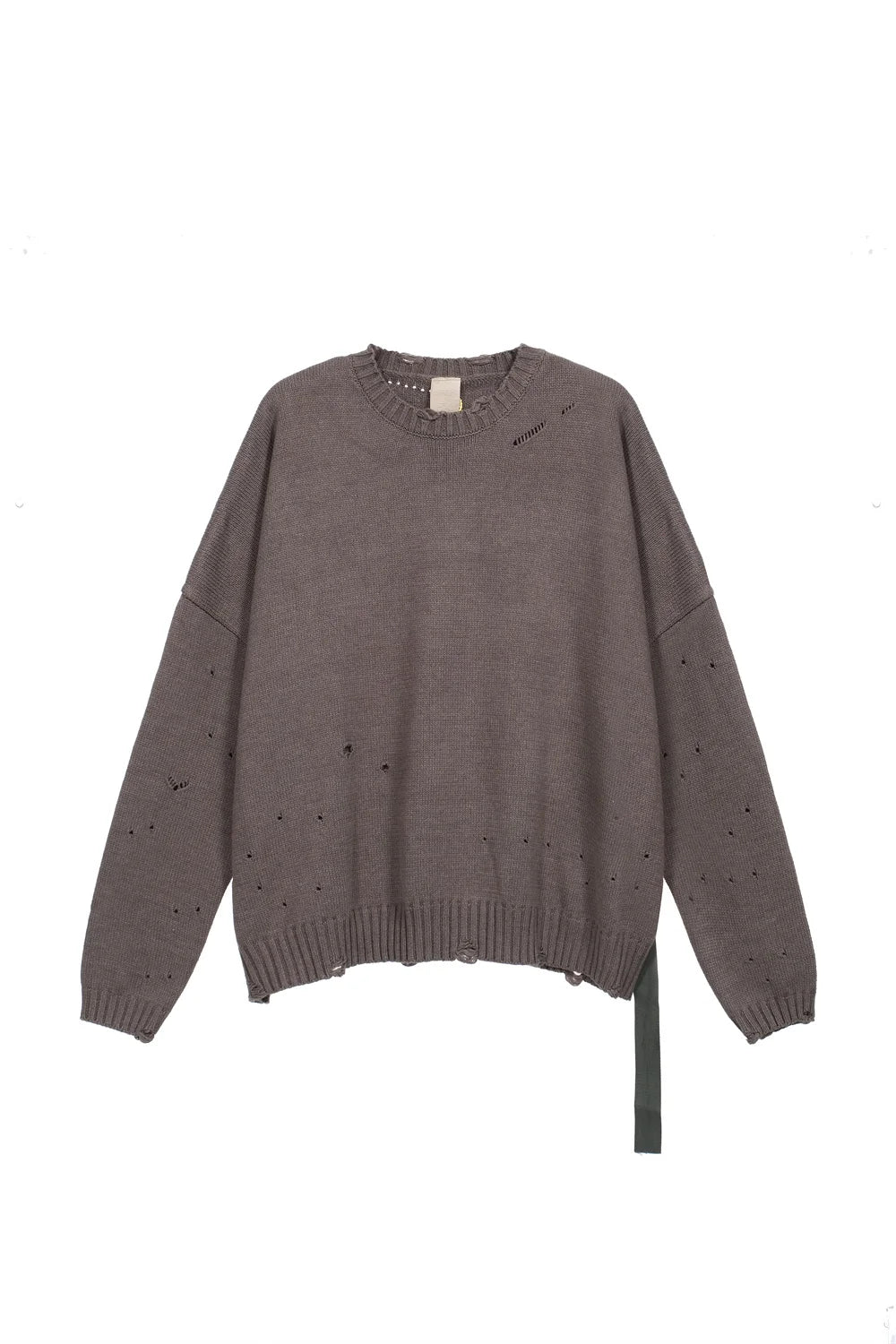 Undermycar 2023 New High Street Fashion Brand Worn Out Hole Large Loose Round Neck Sweater Brown Street King Limited