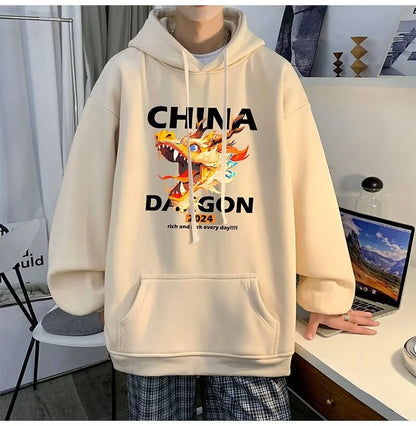 2024 New China Dragon Graphic Hoodies Men Hip Hop Streetwear Hoodie Sweatshirt Harajuku Fleece Printed Pullover Hoody Clothes Street King Limited
