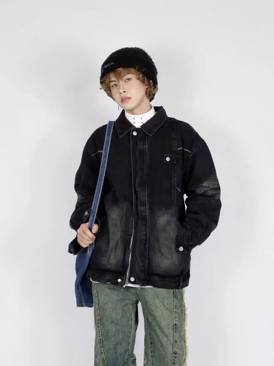 high street washed denim jacket mens 2024 spring trend oversize hip hop male coats color blocking motorcycle street outwear y2k unique jeans style 3629