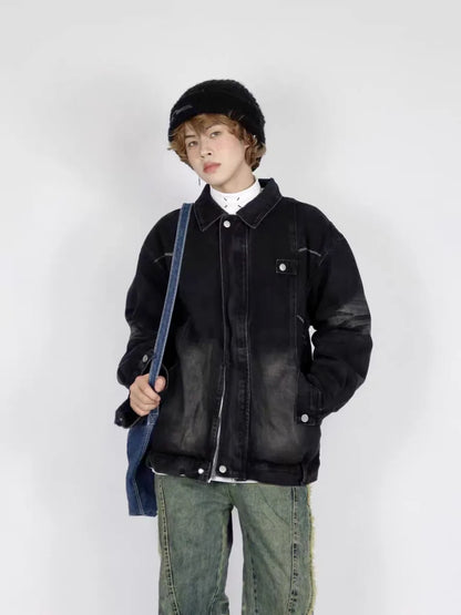 high street washed denim jacket mens 2024 spring trend oversize hip hop male coats color blocking motorcycle street outwear y2k unique jeans style 3629