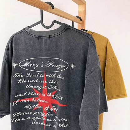 Cross short-sleeved T-shirt men's trendy brand ins American retro half-sleeved summer loose high street washed and distressed Street King Limited