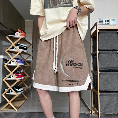 summer letter print suede shorts mens basketball training baggy short sweatpants new streetwear patckwork gym y2k bermudas relaxed fit joggers