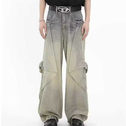 2024 new hip hop wide leg jeans for men washed distressed baggy denim trousers high street deconstruction cargo jean y2k pants baggy cargo bottoms