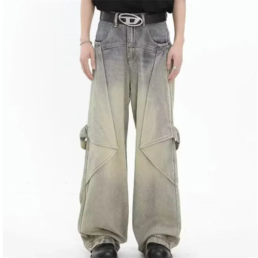 2024 new hip hop wide leg jeans for men washed distressed baggy denim trousers high street deconstruction cargo jean y2k pants baggy cargo bottoms