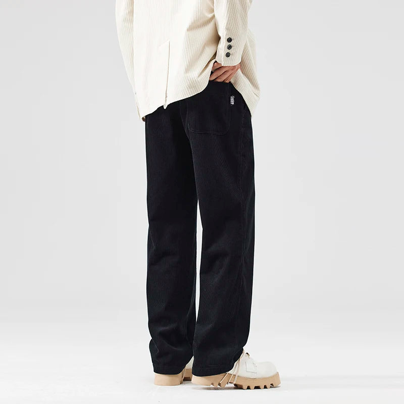 corduroy pants mens fashion loose casual straight large size wide leg baggy trousers office man commuter business corduroy pant minimalist street pants