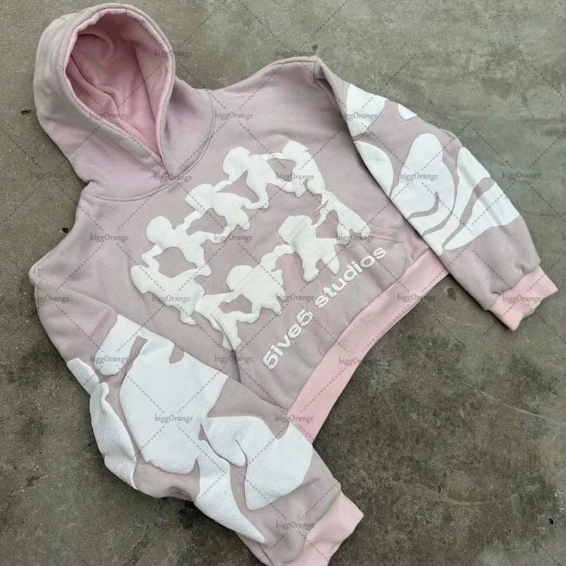 Retro Gothic Trend Letter Pattern Printed Oversized Hoodie Men's Fashion Loose Versatile Pocket Pullover Sweatshirt Women Street King Limited