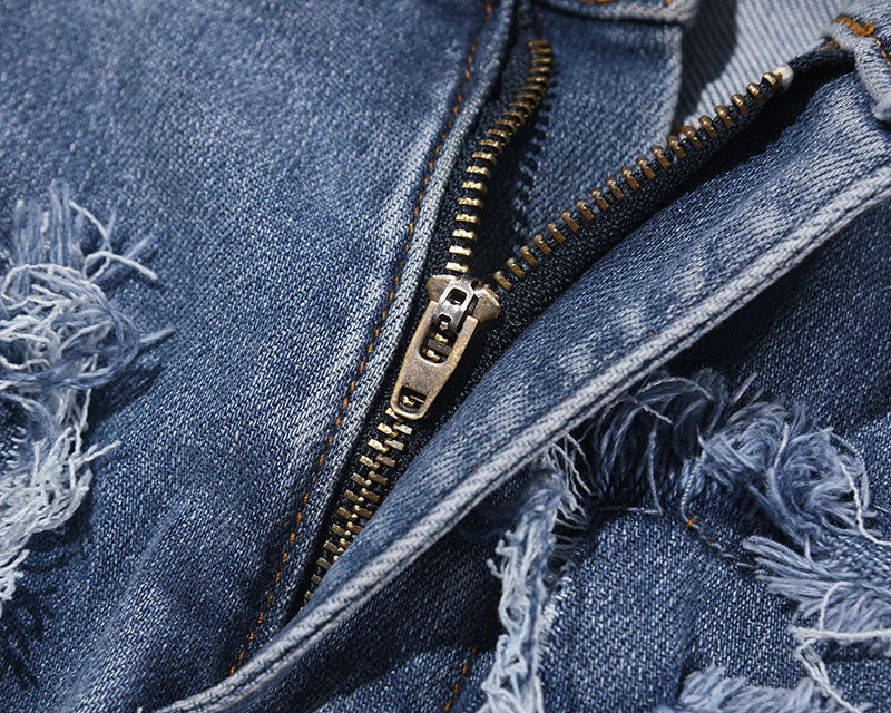 retro hole ripped distressed jeans for men straight washed harajuku hip hop loose denim trousers vibe style casual jean pants unique jeans style 4839