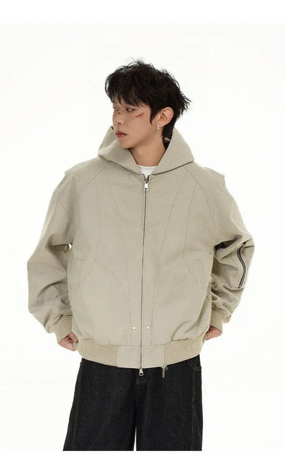 spring autumn hood bomber jacket men streetwear fashion loose casual hooded short cargo jacket cityboy coat outerwear unique cargo style 243