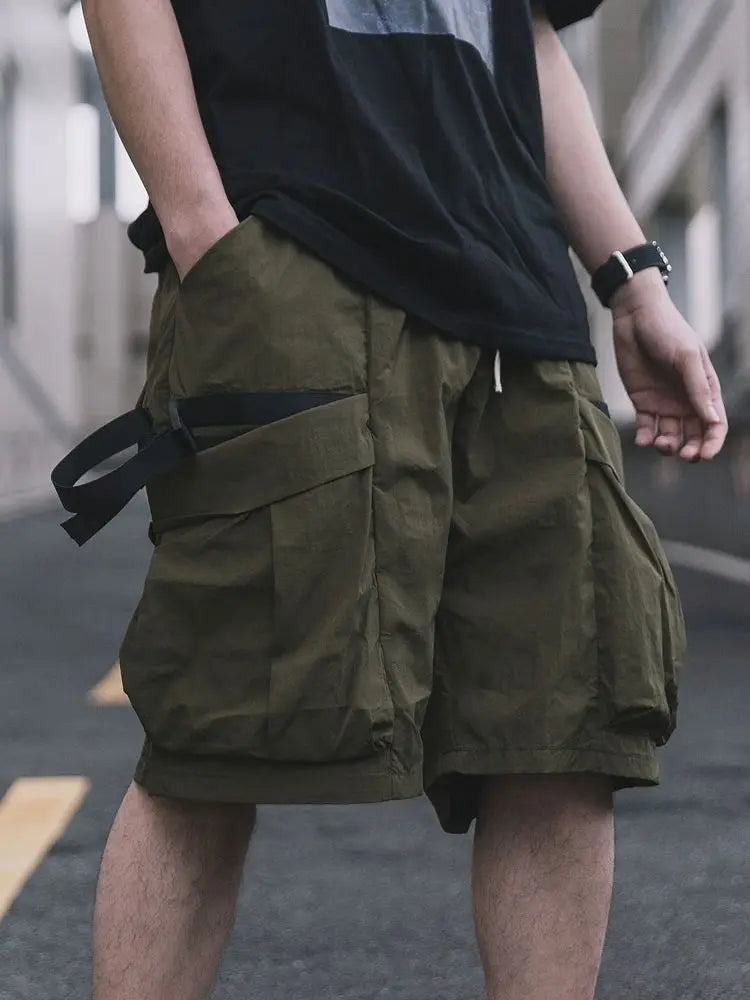 Korean trendy brand personality printed short sleeved T shirt Fashion street Y2K men and women straight functional work shorts Street King Limited
