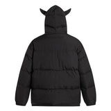 Men Hooded Parka Winter Monster Pattern Devil Horns Puffer Jacket Full Zip Up Thick Warm Outwear with Bags Design Streetwear Street King Limited