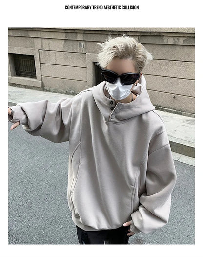 Streetwear New Retro Button Neck Hooded Sweatshirts For Men Autumn Fleece Y2K Vin New Retro Button Neck Hooded Sweatshirts For Men Autumn Fleece Y2K Vintage Hoodies Hip Hop Fashion Streetwear Pullover Hoodie Fashion Sweater Jacket With Graphic Design For Men