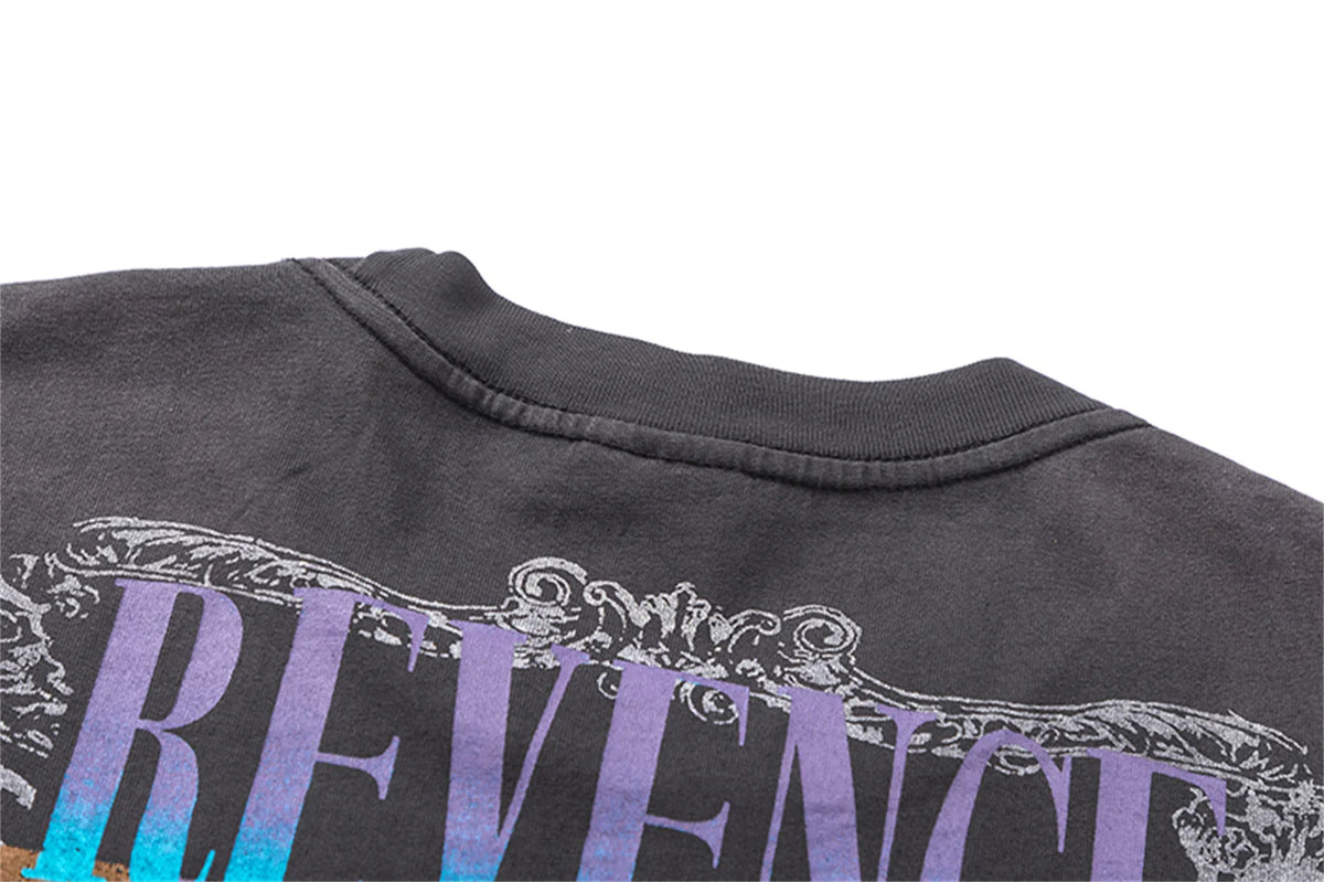 24ss Summer Retro Vintage Portrait Quality Printing High-Street Distressed T-Shirt Tops Street King Limited