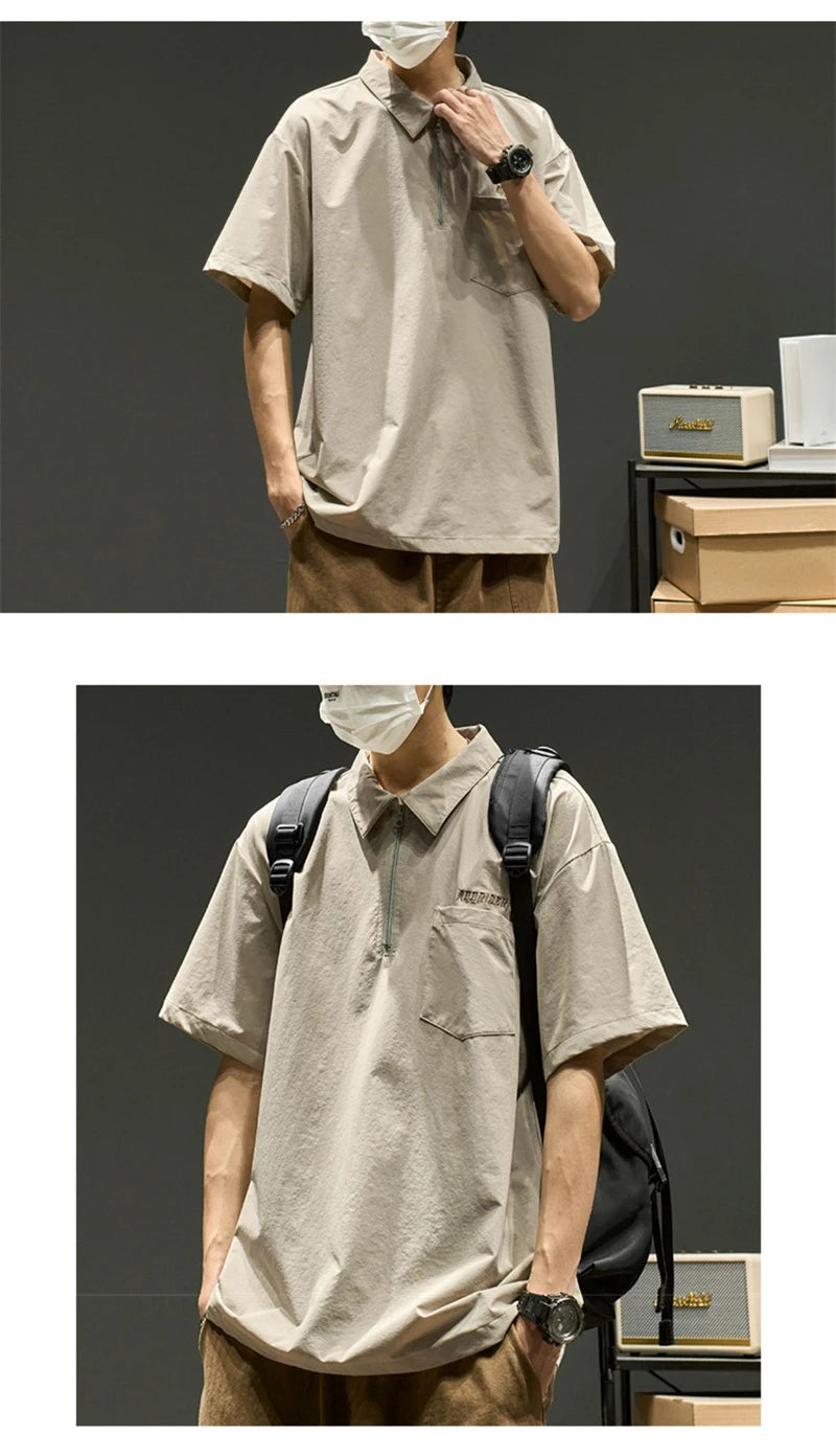 Streetwear Summer Short Sleeve Lapel Polo Shirt Mens Letter Embroidery Zipper Gol Summer Short Sleeve Lapel Polo Shirt Mens Letter Embroidery Zipper Golf Wear 2024 Korean Fashion Streetwear Loose Tee Shirts Fashion Sweater Jacket With Graphic Design For Men