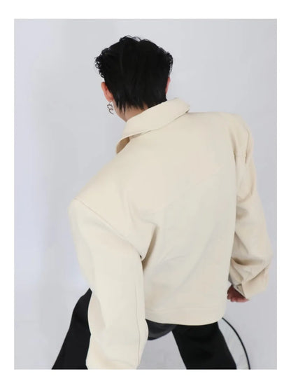 trendy high street jacket mens unisex metal button shoulder pad short coats multi pocket punk hip hop loose outwear oversized unique shorts style 3539