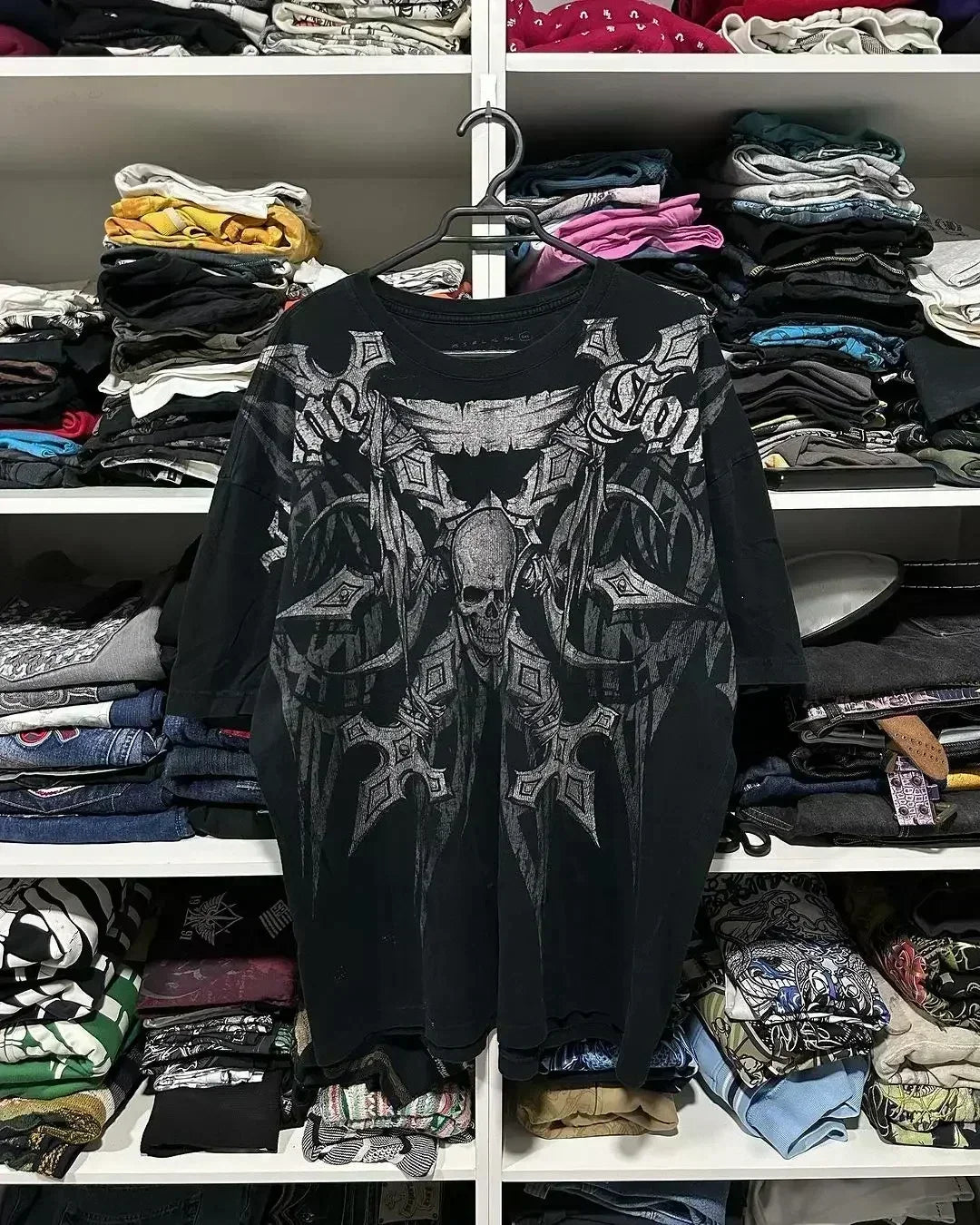 Street Y2K New Popular Gothic Printed Cotton T-shirt Men Harajuku Hip Hop Retro Loose Short Sleeved Couple Casual Joker T-shirt Street King Limited