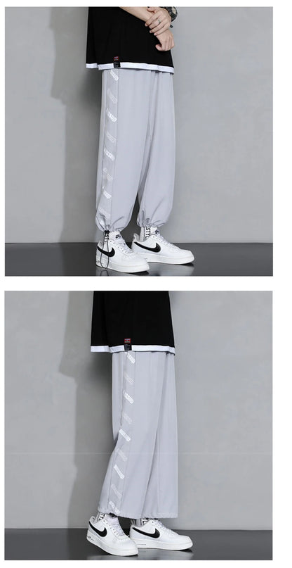 summer side letter printed straight pants mens drawstring sports joggers sweatpants y2k streetwear baggy casual trousers unique joggers style 887