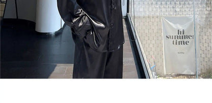 men silk style streetwear fashion loose casual long sleeve shirts pants 2 pieces sets male vintage suits blouses trousers unique default style 2747